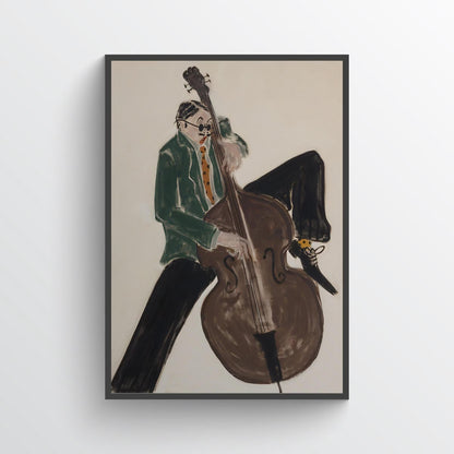 Mid‑Century Jazz Bassist Canvas Wall Art , Abstract Musician Print