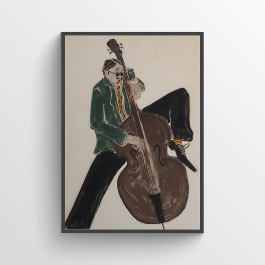 Mid‑Century Jazz Bassist Canvas Wall Art , Abstract Musician Print