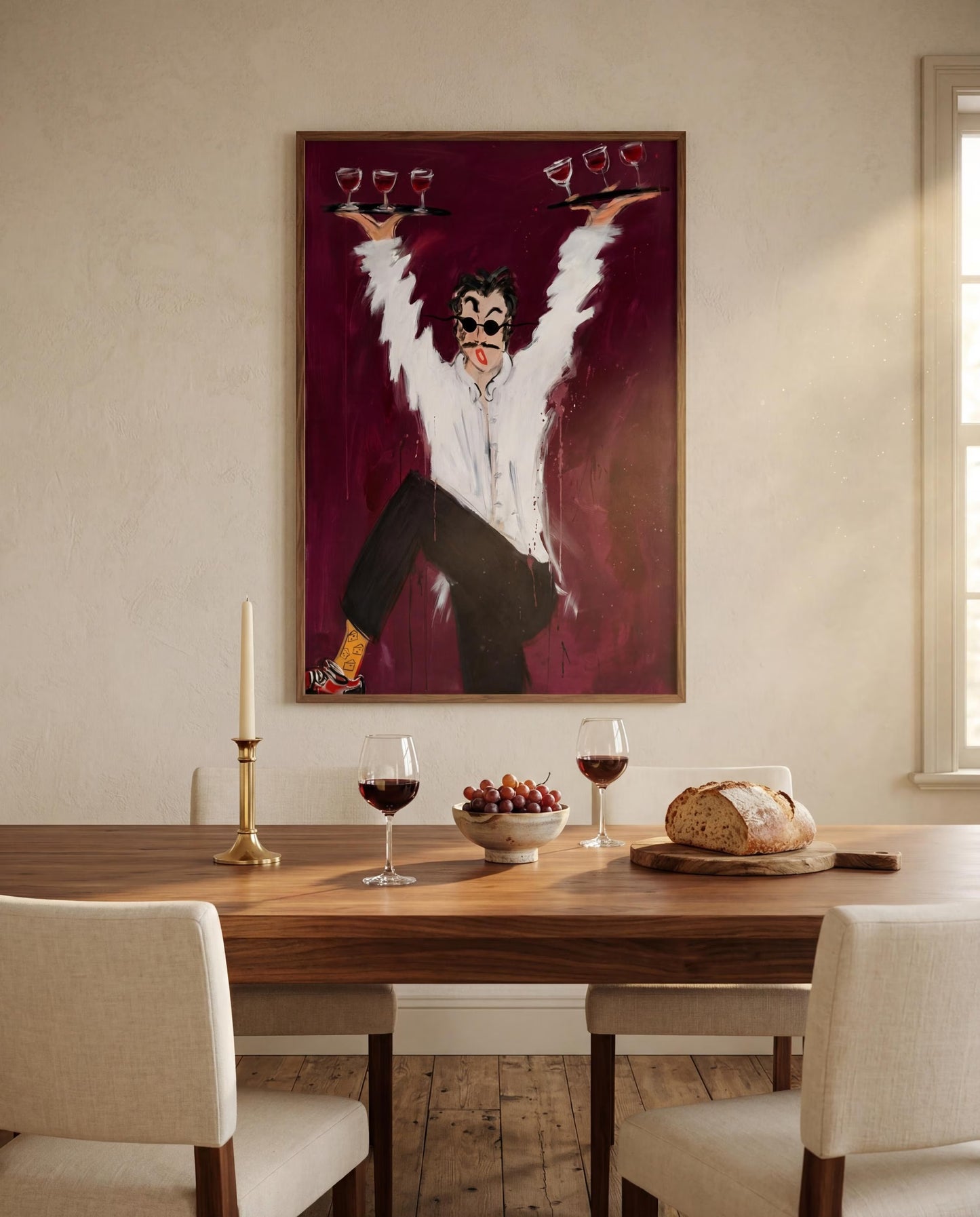 Wine Waiter Canvas Wall Art, Moody Cocktail Bar Deco