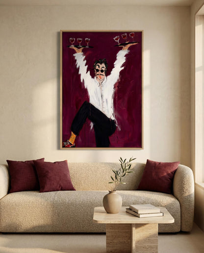 Wine Waiter Canvas Wall Art, Moody Cocktail Bar Deco