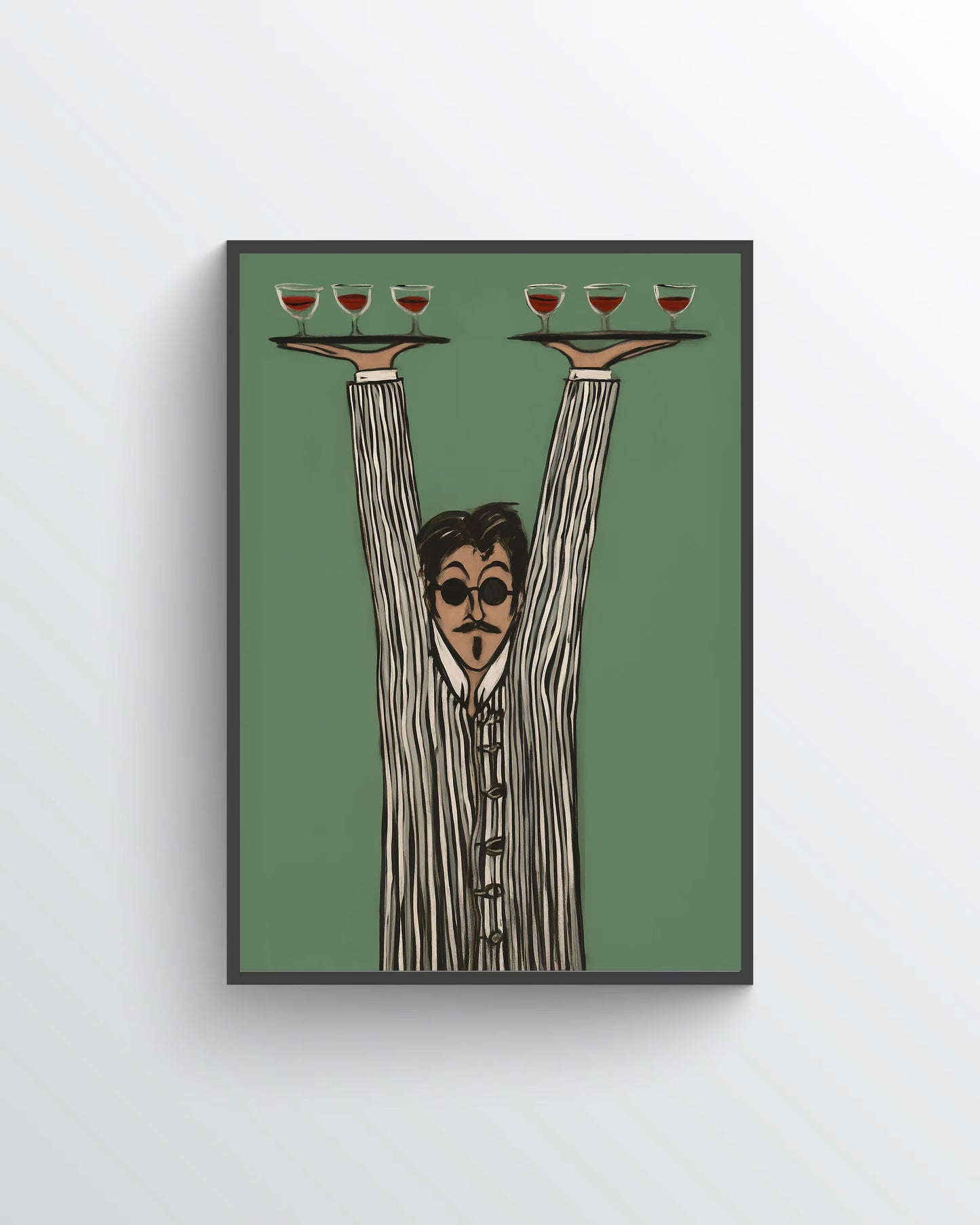 Vintage Waiter Canvas Wall Art , Mid‑Century Modern Restaurant