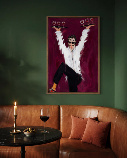 Wine Waiter Canvas Wall Art, Moody Cocktail Bar Deco